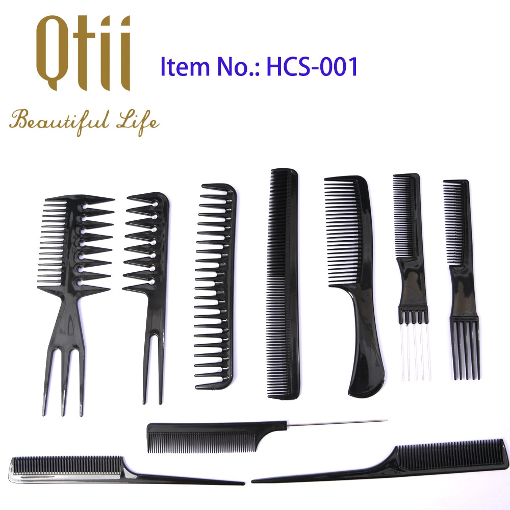 10PCS Black Professional Salon Hairdressing Multifunction Anti-Static Barbers Comb Set