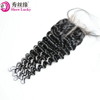 Fornitore di capelli in Cina Accessori per capelli economici 4 * 1 T Parte Capelli peruviani Onda profonda Onda d'acqua Chiusura con pizzo a onda sciolta in magazzino